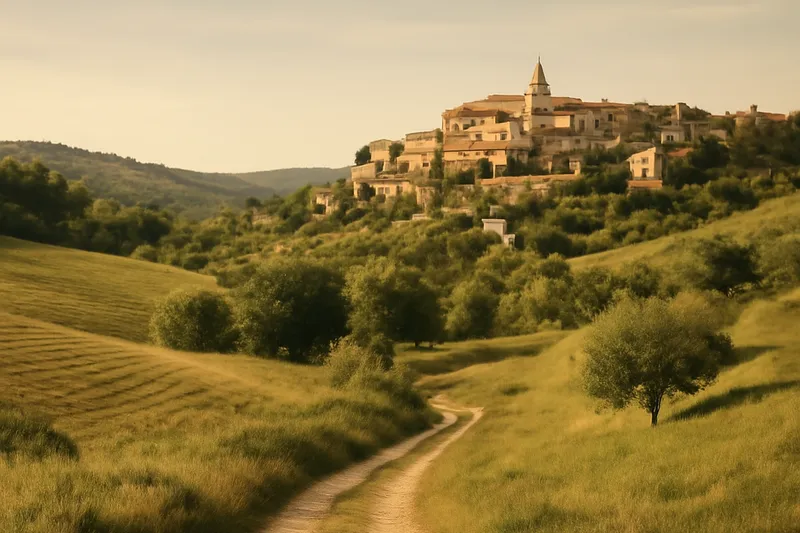 Vue panoramique sur les collines viticoles du vignoble de Gaillac depuis un village perché du Tarn
