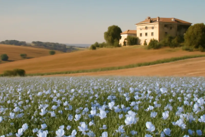 Paysage rural du Lauragais tarnais avec bâti traditionnel en pierre et brique