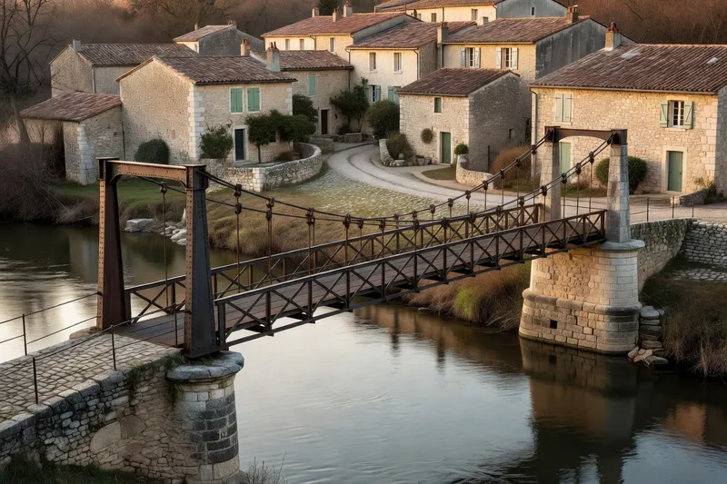 Ruelles pavées et maisons anciennes du quartier médiéval de Vielmur-sur-Agout en bord de rivière